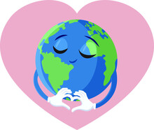 Cute Happy Loving Earth Planet Vector Cartoon
