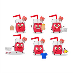 Poster - A Rich strawberry juice mascot design style going shopping