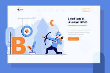 Landing Page Health medical blood type B Hunter archer shoot arrows on a target flat and outline design style