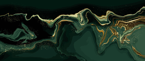 luxury wallpaper. green marble and gold abstract background texture. dark green emerald marbling wit