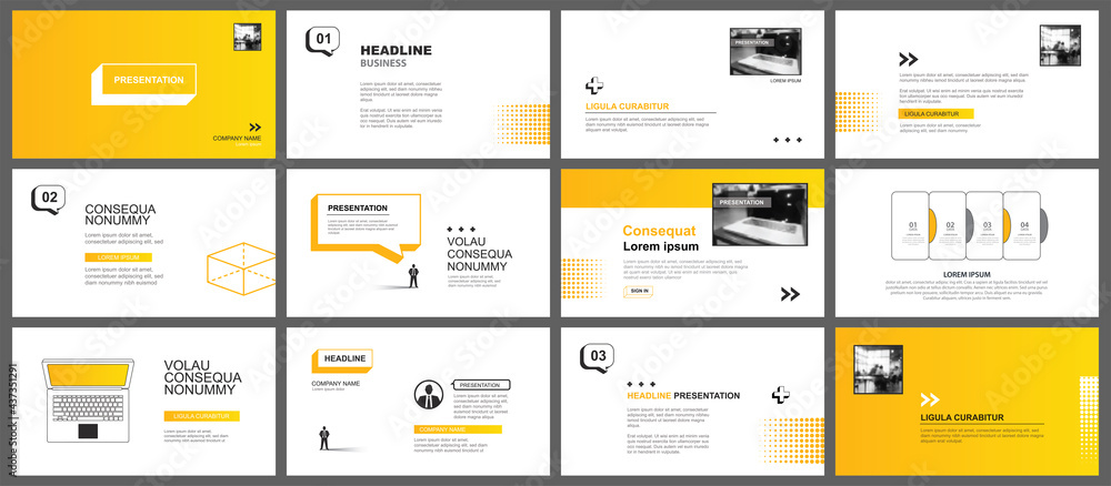Presentation and slide layout template. Yellow geometric modern design background. Use for business annual report, flyer, marketing, leaflet, advertising, brochure, modern style. - obrazy, fototapety, plakaty 