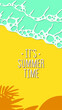 © Nadiya - vector bright sunny illustration of sea and ocean surf on the beach top view. can be used for summer flyers, advertisements, print, web banners, backgrounds. the text 'summer vibes' can be deleted.