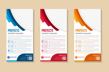 Wall Mural - Set of Vertical roll up of protect property managers,  x banner template billboard, with half shield for photo space banner stand or flag design use vertical layout. modern abstract design .