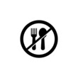 No eating allowed icon in solid black flat shape glyph icon, isolated on white background 
