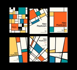 Wall Mural - Modern set of covers, posters inspired by Mondrian s postmodern. Neoplasticism, Bauhaus.