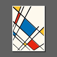 Wall Mural - Fashion poster inspired by postmodern Piet Mondrian. Neoplasty, Bauhaus. Useful for interior design, background, poster design, first page of the magazine, high-tech printing, cover.
