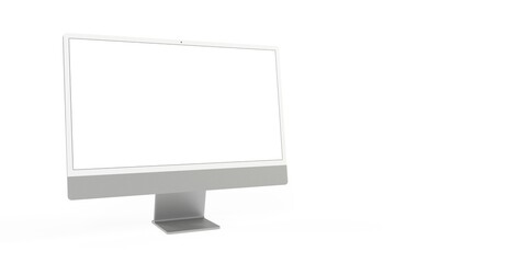 Computer display with blank white screen 3d grey