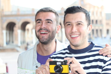 Wall Mural - Beautiful gay couple traveling together 