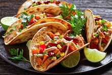 tacos with grilled chicken meat and veggies