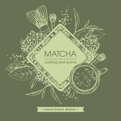 Wall Mural - Hand-drawn sketch different matcha tools and cooking.