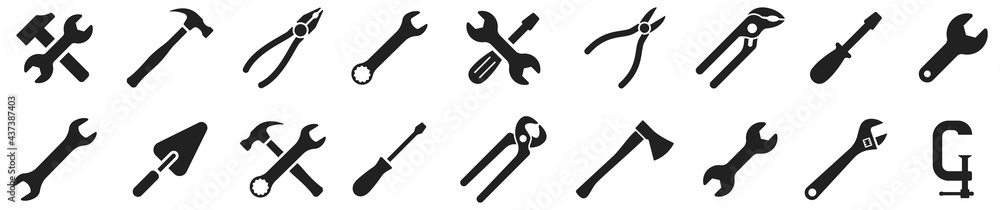 Tools icons set. Instruments signs collection. Tool simple icon. Vector illustration - obrazy, fototapety, plakaty 