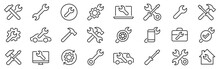 Repair Line Icons Set. Screwdriver, Wrench, Hammer. Auto Service. Vector