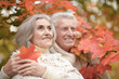 © aletia2011 - smiling senior couple   with leaf in autumn  park