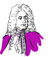 Portrait Vector Drawing Of The Baroque Componist Musician Georg Friedrich Händel On White Background