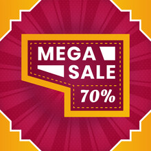 Mega Sale Banner Design With 70 Off. Maroon Orange Sales Banner Design. Element Marketing Or Seasonal Advertising Or Campaign