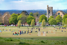 View Of Streatham Common In South London, People Playing Football