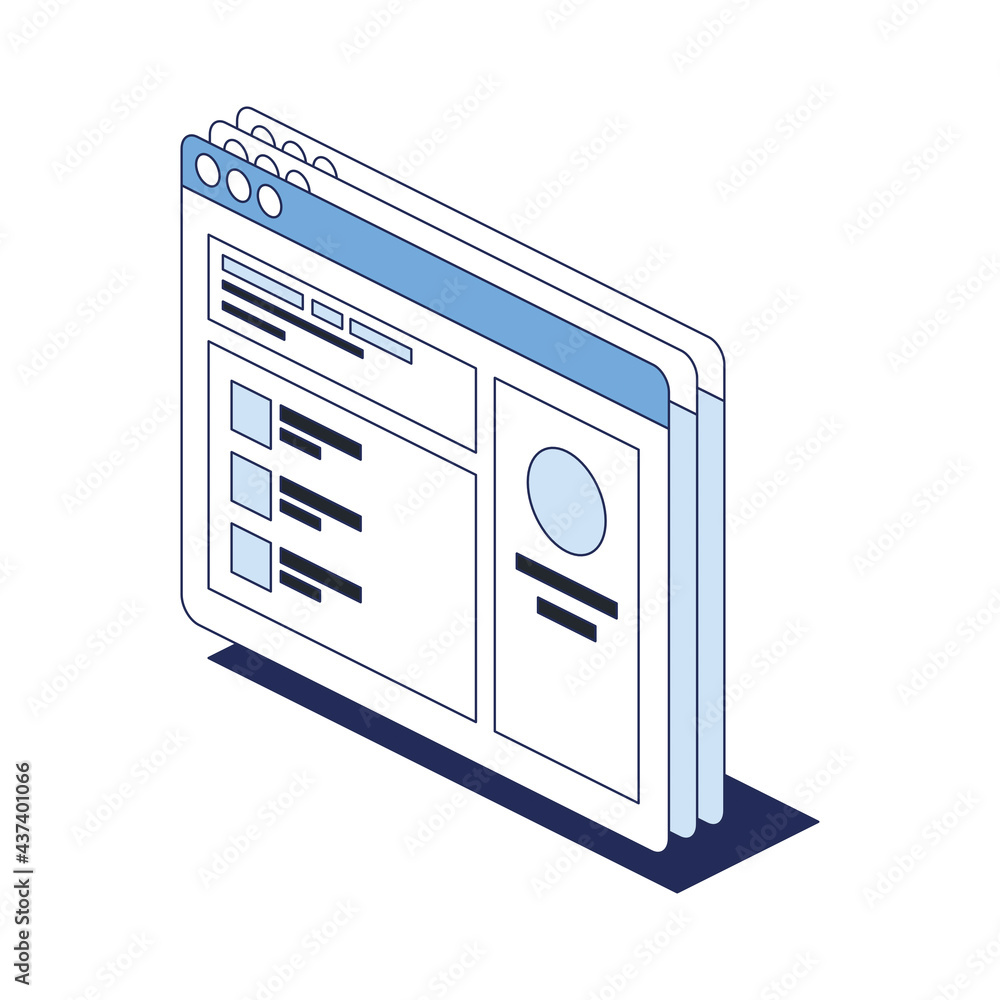 Desktop Apps Vector Window desktop screens app. Vector 3d line isometric, color web icons ...
