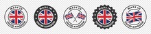 Set Of Made In The United Kingdom Labels, Made In The Britain Logo,  United Kingdom Flag , England Product Emblem, Vector Illustration.