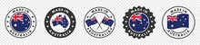 Set Of Made In The Australia Labels, Made In The Australia Logo,  Australia Flag , Australia Product Emblem, Vector Illustration.	