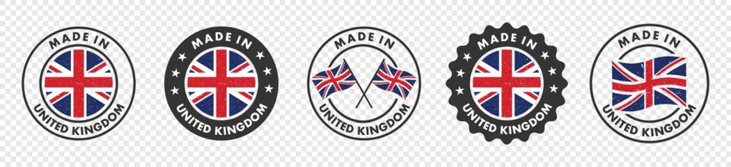 set of made in the united kingdom labels, made in the britain logo, united kingdom flag , england pr