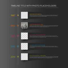 Wall Mural - Minimalistic dark vertical infographic timeline template with photo placeholders