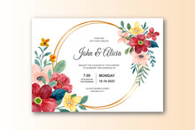 Wedding Invitation Card With Watercolor Red Flower