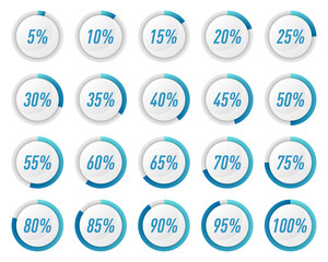 Poster - Collection of blue circle percentage diagrams for infographics