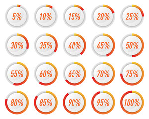 Fototapete - Collection of orange circle percentage diagrams for infographics