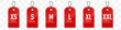 Set of red size clothing labels with shadow