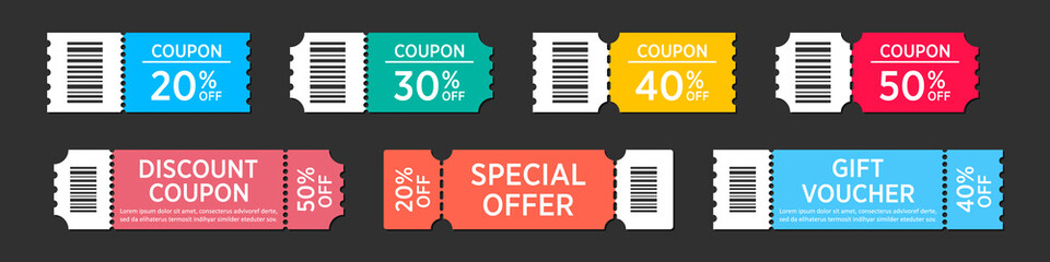 Aufkleber - Set of sale coupons in a flat design. Discount labels collection