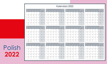 Annual Calendar For 2022. Wall Planner With Free Space For Notes. Horizontal Layout, Template With 12 Months On One Page. Week Starts From Monday. Polish Language.