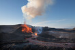 © SuperStock - Reykjanes Peninsula, Iceland - May 4th 2021: Geldingadalir eruption and lava with plume of smoke