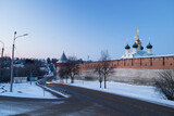 Fototapeta  - Wall Of Kremlin With Tavern Corner Tower And Trinity Gate In Zaraysk, Moscow Region, Russia.