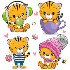 Wall Mural - cartoon tigers isolated on a white background