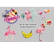 Pink flamingo set, vector illustration. Collection of stickers for summer design, scrapbooking and postcards.