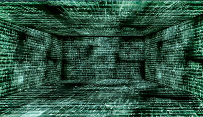 Digital text code in 3D cyberspace - Technology background