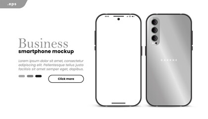 Leinwandbilder - Grey Business Smartphone frame less blank screen. 3D phone illustration front and back. Mockup device. Template for infographics or presentation UI UX design interface.