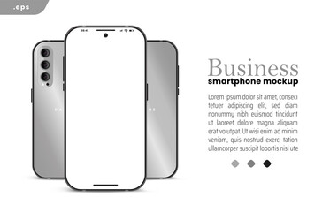 Leinwandbilder - Grey Business Smartphone frame less blank screen. 3D phone illustration front and back. Mockup device. Template for infographics or presentation UI UX design interface.