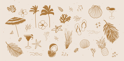 vector set of tropical summer hand drawn elements for social media and web design vector set of trop