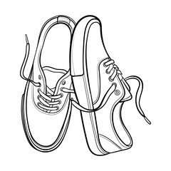 Shoe Line Drawing. Shoe sneaker outline drawing vector, black line sneaker. vector Illustration.