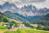 Fototapeta Góry - Santa Maddalena village with beautiful Dolomites mountains in the background, Val di Funes valley, Italy