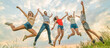 © realstock1 - The happy friends jumping on the background of the clouds