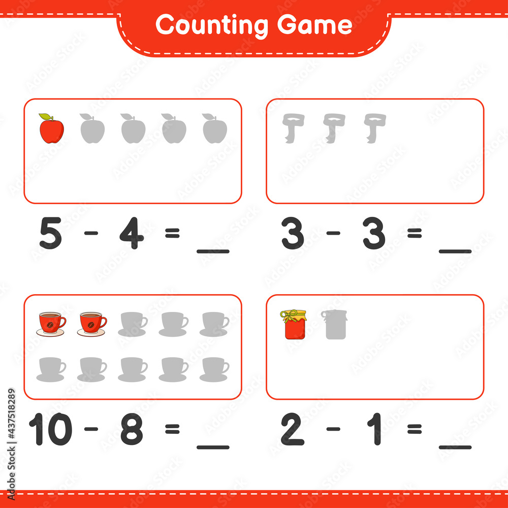 Counting Rice Game Counting game, count the number of Jam, Coffee Cup, Apple, Scarf and ...