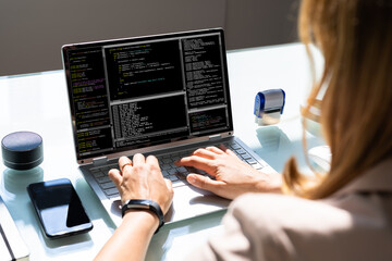 Programmer Woman Coding On Computer