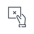 Cancel card notification line icon. Hand with negative card vector outline sign.