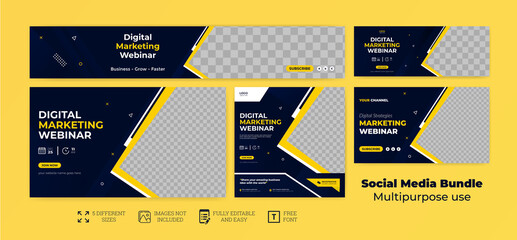 Wall Mural - webinar facebook cover banner template social media post youtube thumbnail web banner package bundle