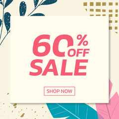 Poster - social media sale post with floral background. trendy banner design template with leaves. modern dis