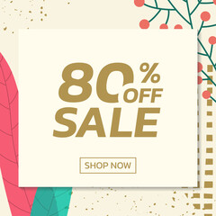 Poster - social media sale post with floral background. trendy banner design template with leaves. modern dis