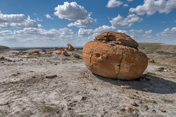 Wall Mural - One large concretion boulder at Red Rock Coulee natural area near Seven Persons, Alberta, Canada