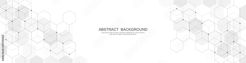 Banner design template. Abstract background with geometric shapes and hexagon pattern. Vector illustration for medicine, technology or science design - obrazy, fototapety, plakaty 